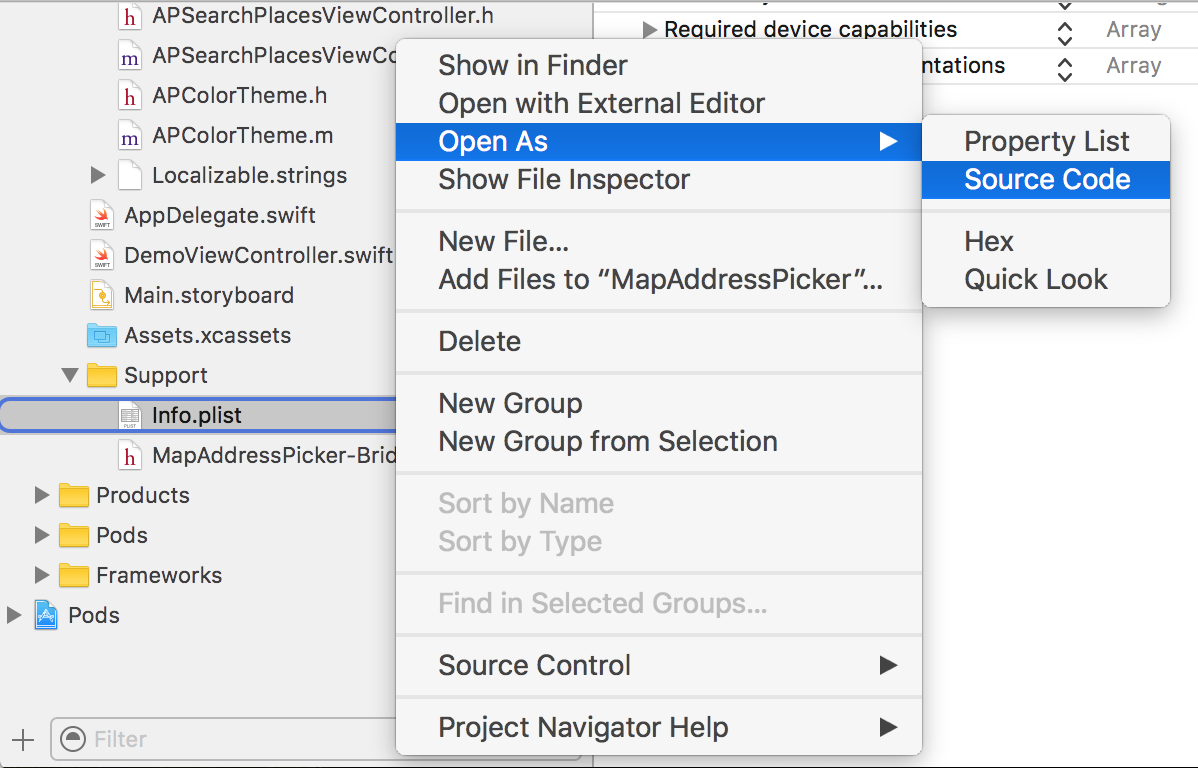 Info.plist Open As Source Code